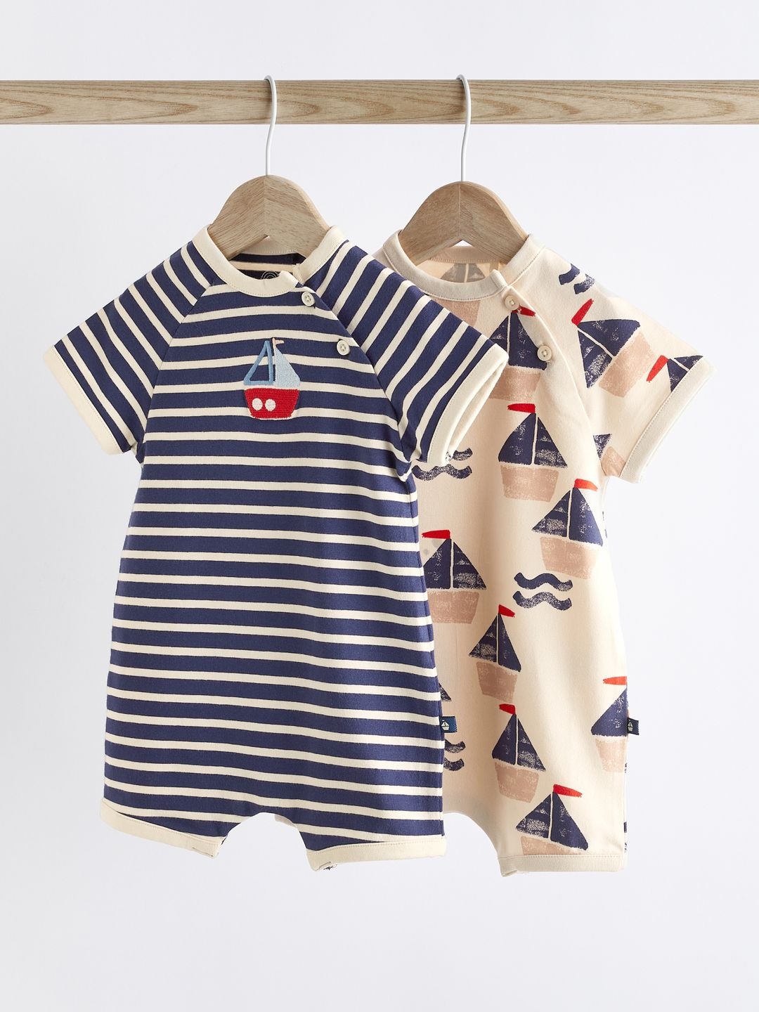 

NEXT Infants Boys Pack Of 2 Printed Pure Cotton Rompers, Beige