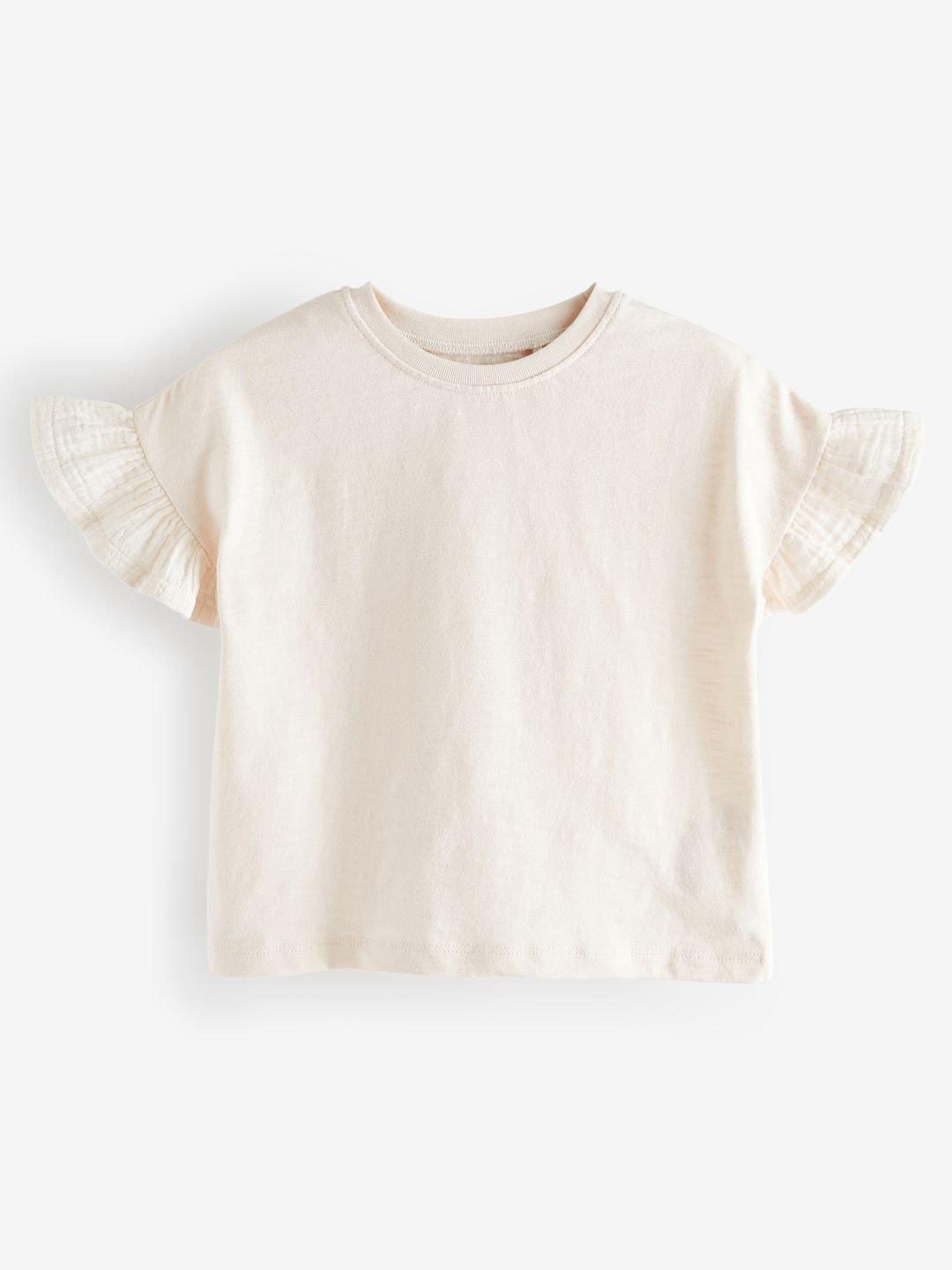 

NEXT Infant Girls Pure Cotton T-shirt with Flutter Sleeves, Off white