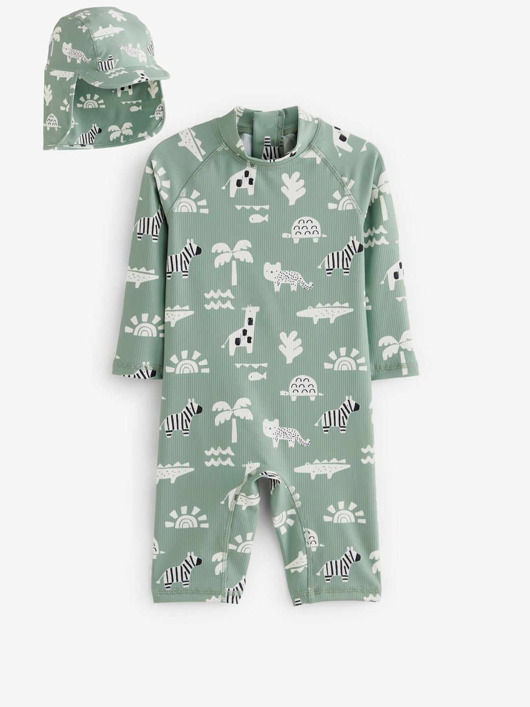 

NEXT Infant Sunsafe Conversational Printed Bodysuit With Hat, Green