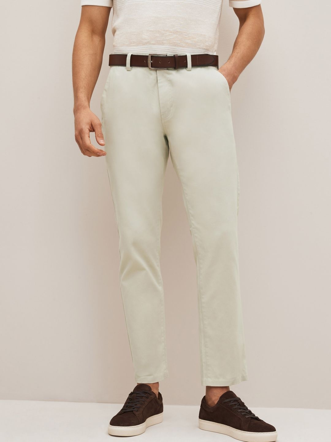 

NEXT Men Smart Casual Trousers With Belt, Beige