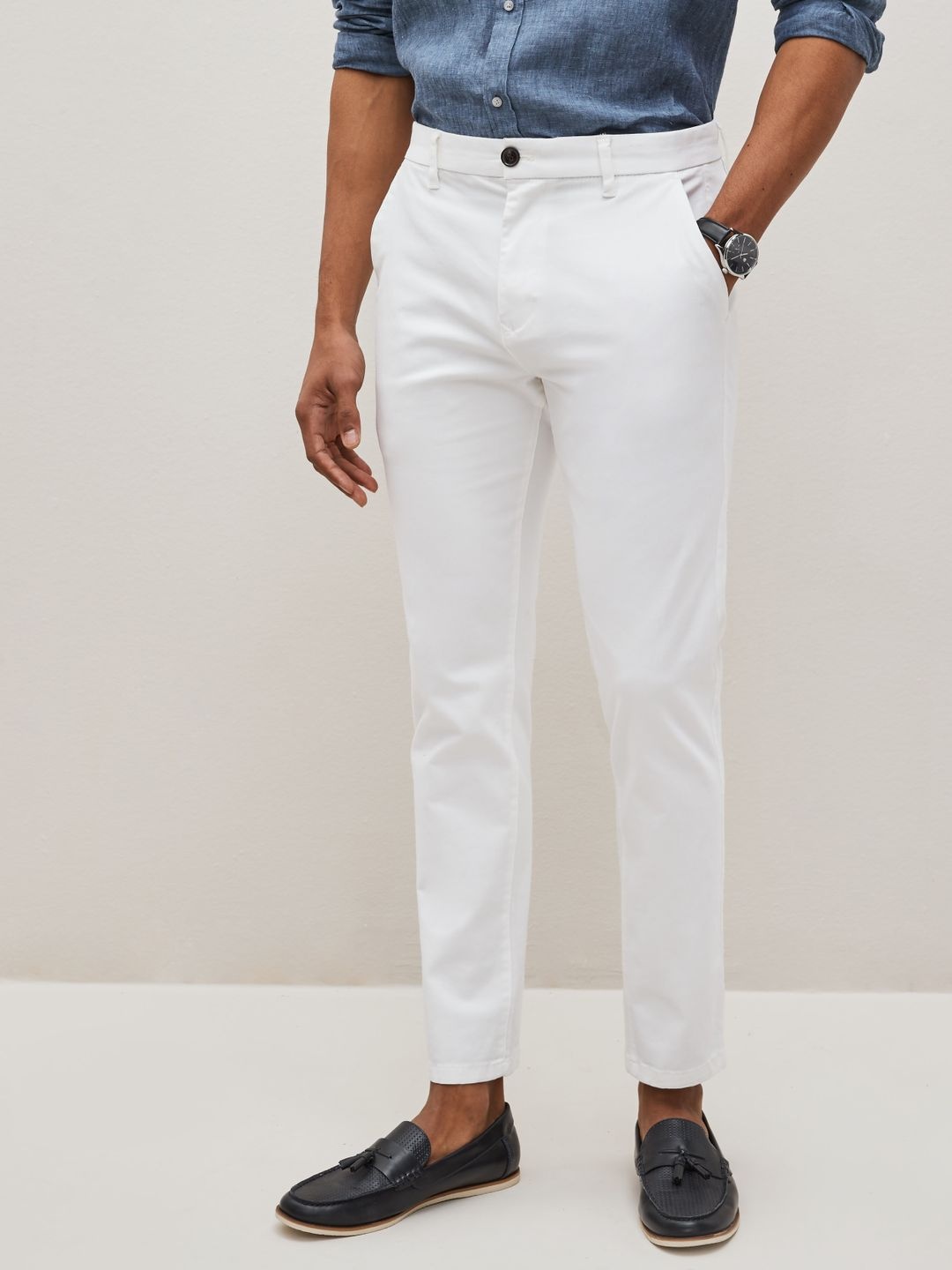 

NEXT Men Slim Fit Smart Casual Trousers, White