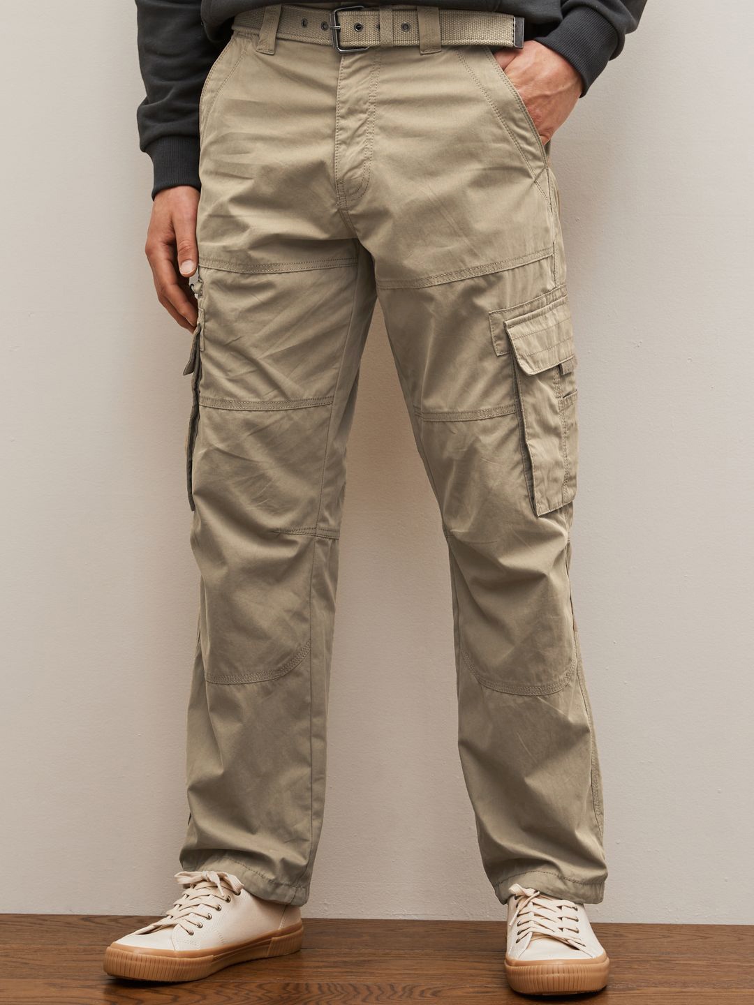 

NEXT Men Cargos Trousers With Belt, Olive