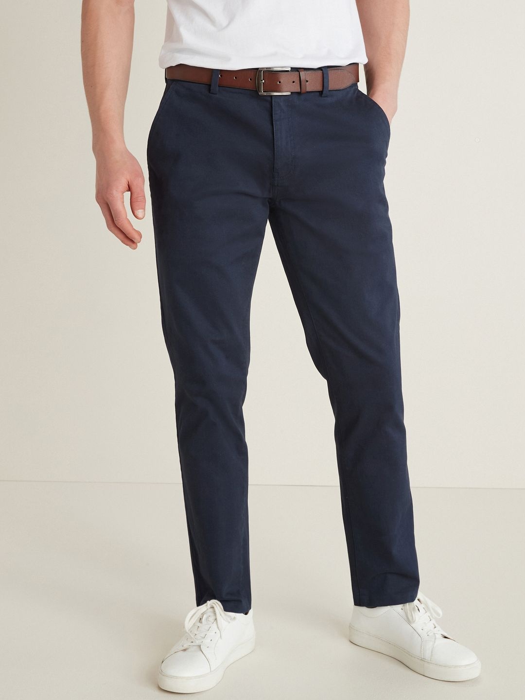 

NEXT Men Smart Casual Trousers With Belt, Navy blue