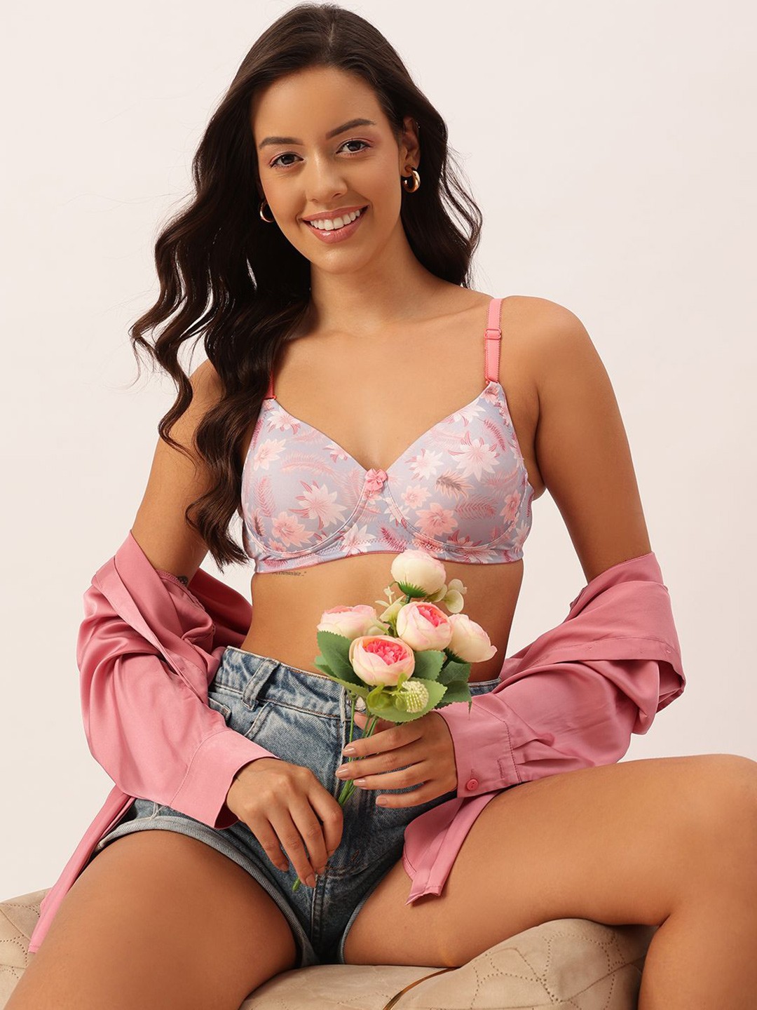 

DressBerry Floral Bra Full Coverage Lightly Padded, Blue
