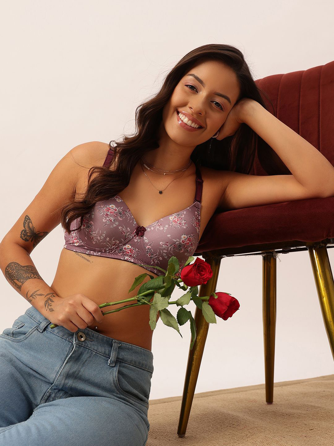

DressBerry Floral Bra Full Coverage Lightly Padded, Mauve