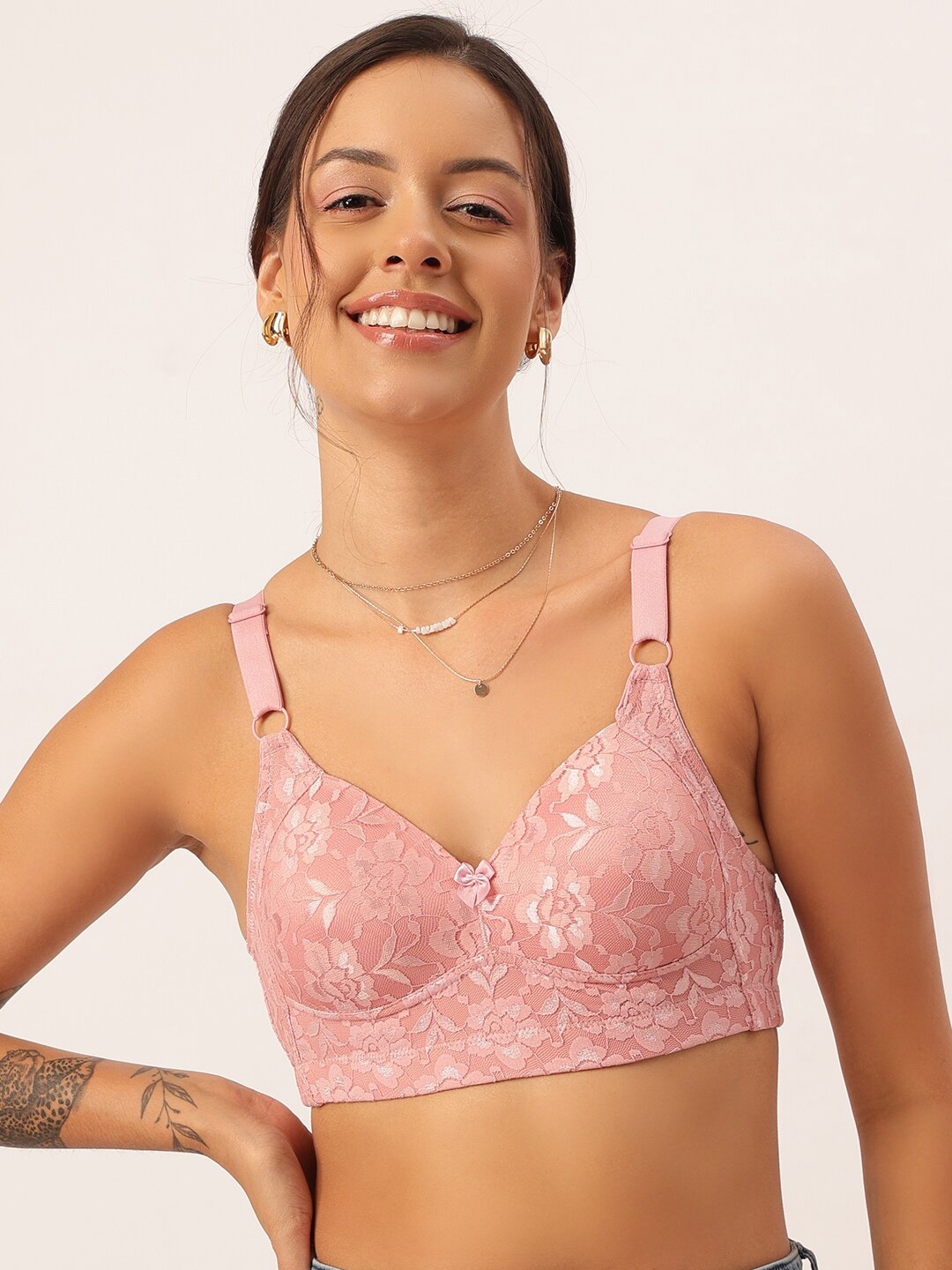 

DressBerry Floral Bra Full Coverage Lightly Padded, Pink