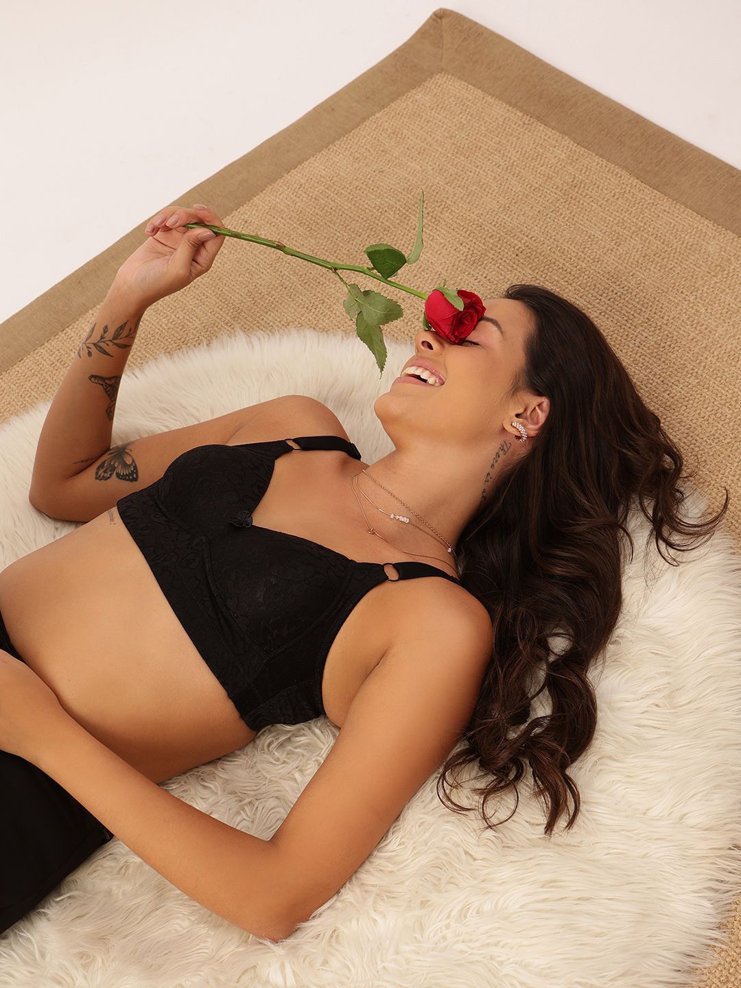 DressBerry Floral Bra Full Coverage Lightly Padded, Black