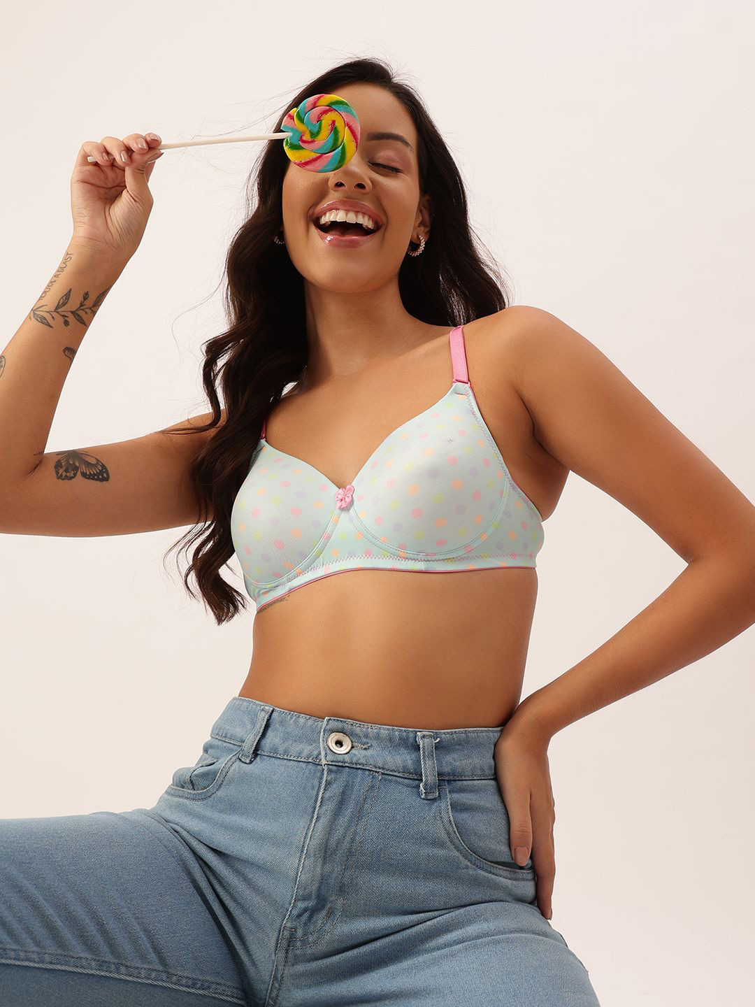 

DressBerry Polka Dot Bra Full Coverage Lightly Padded, Blue