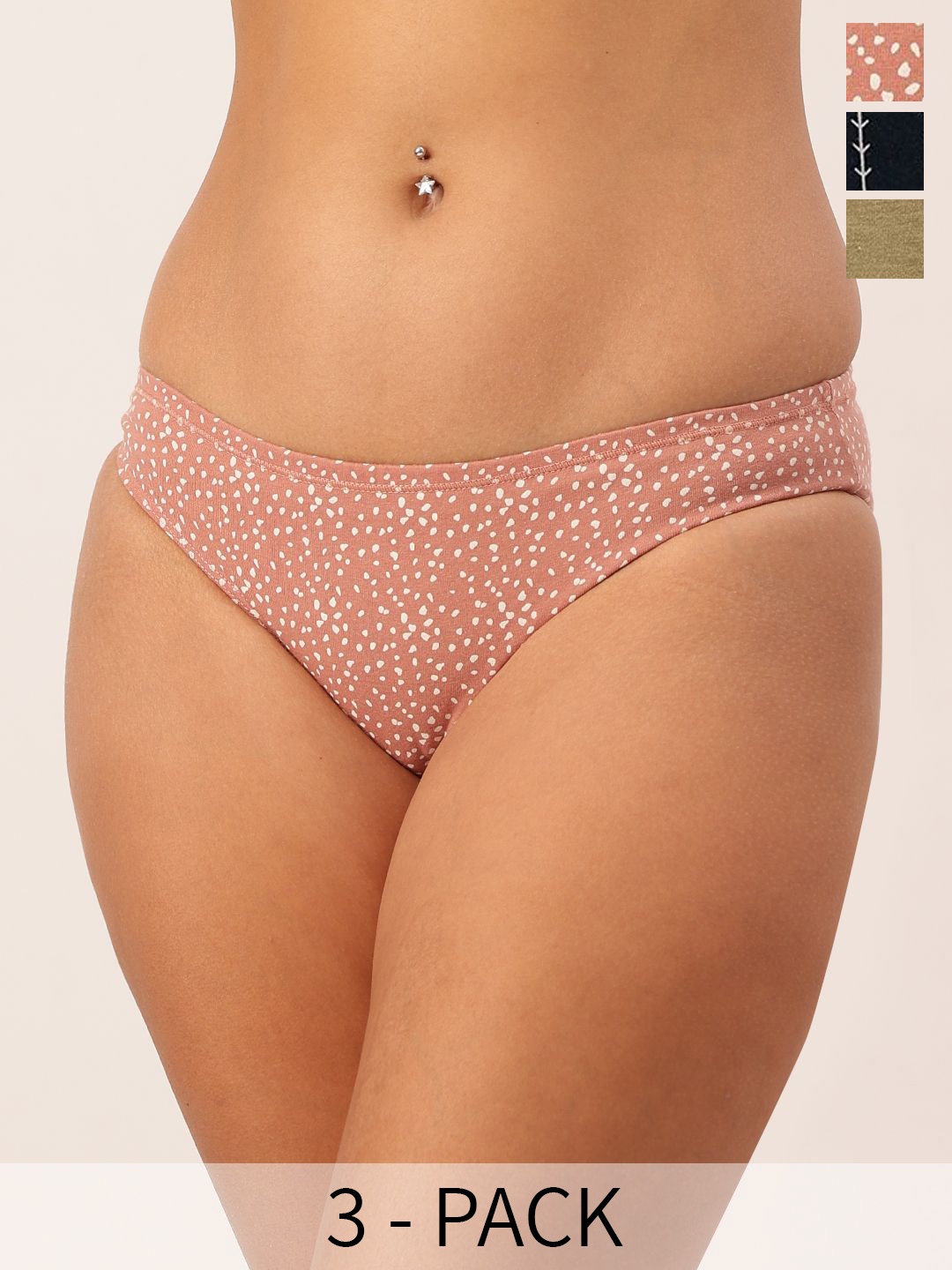 

DressBerry Pack Of 3 Self-Designed Pure Cotton Bikini Briefs DB-CHV-COT-3PP-10, Pink