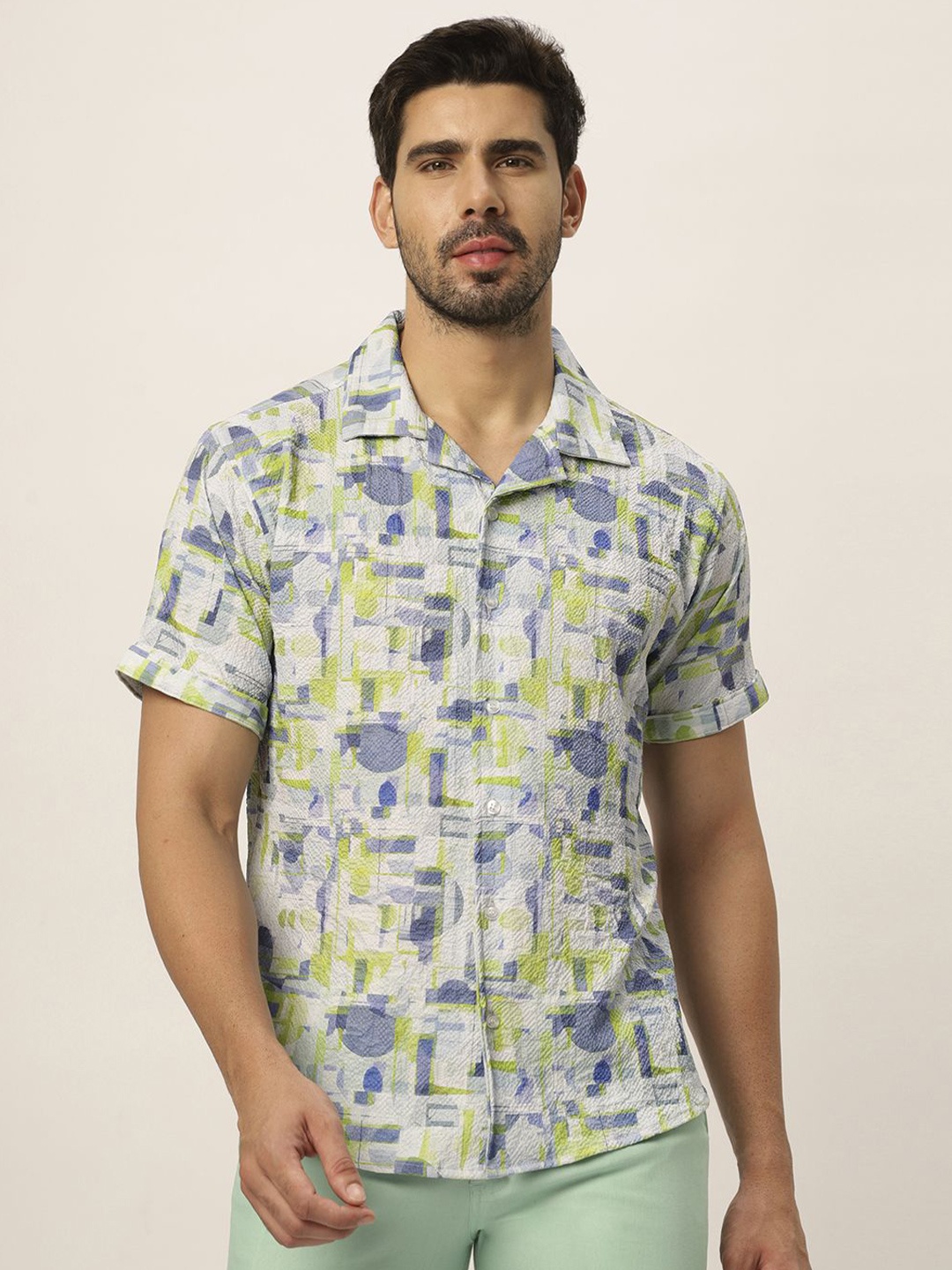 

N AND J Men Relaxed Floral Opaque Printed Casual Shirt, Blue