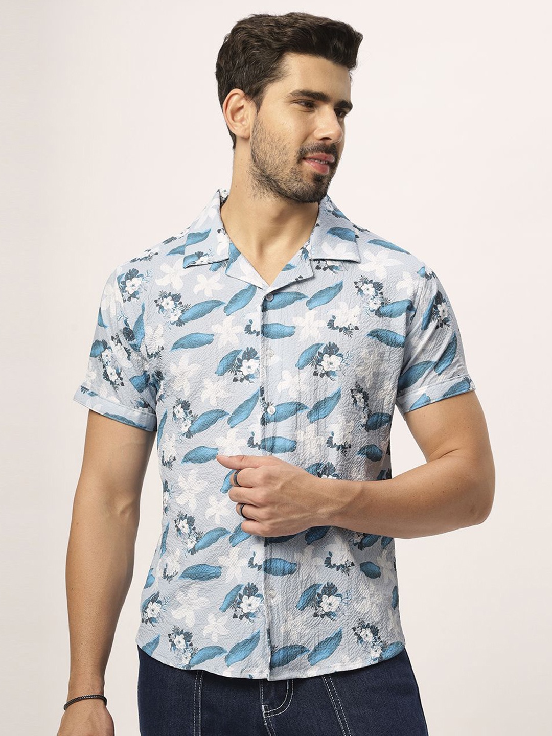

N AND J Men Relaxed Floral Opaque Printed Casual Shirt, Grey