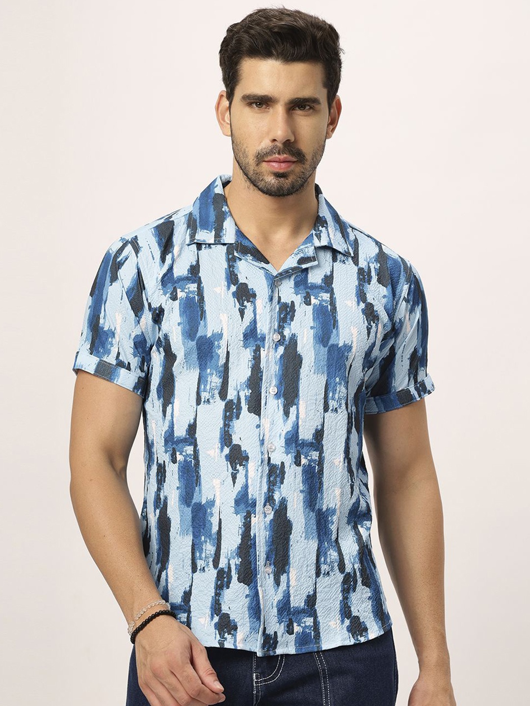 

N AND J Men Relaxed Opaque Printed Casual Shirt, Blue