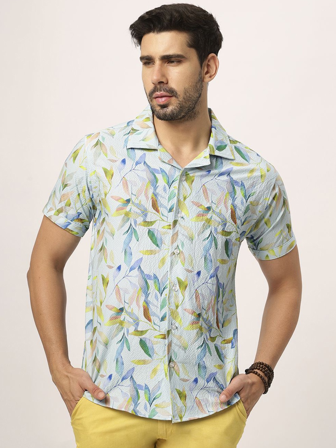 N AND J Men Relaxed Opaque Printed Casual Shirt, Blue