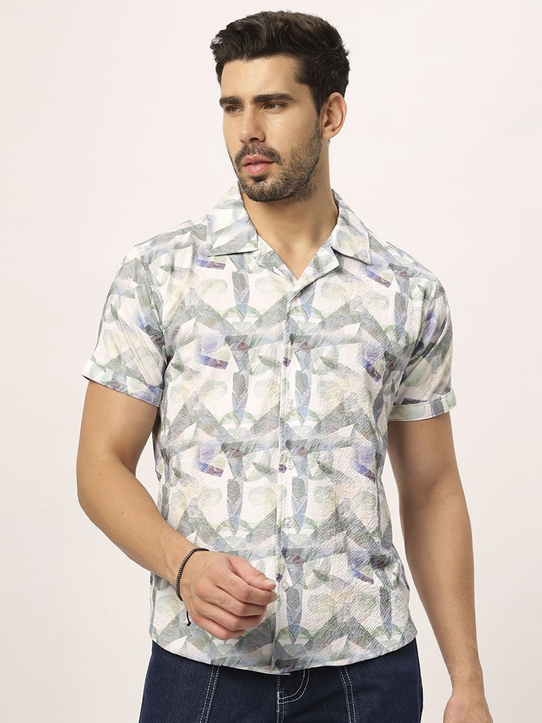 

N AND J Men Relaxed Floral Opaque Printed Casual Shirt, Grey