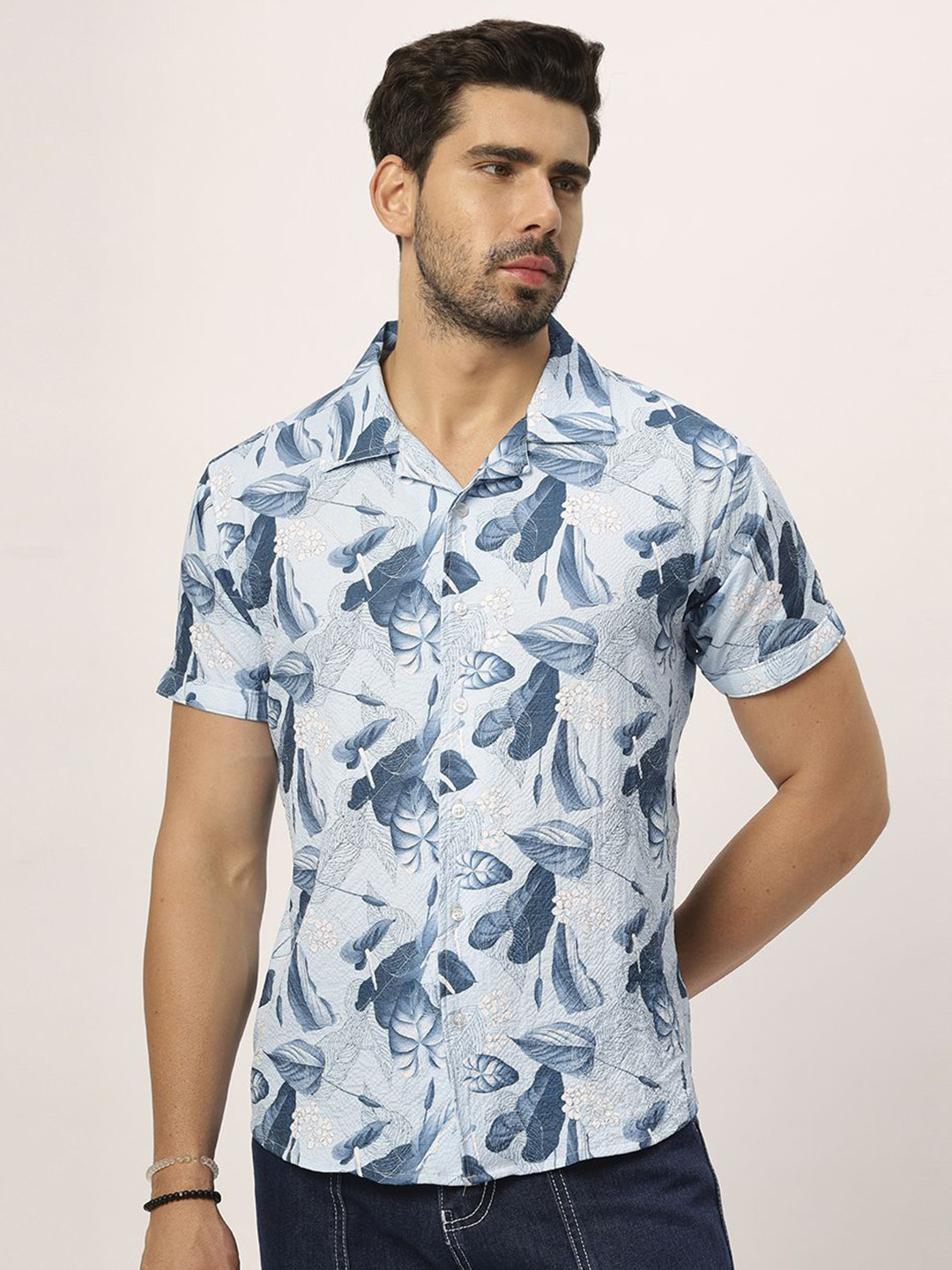 

N AND J Men Relaxed Floral Opaque Printed Casual Shirt, Blue