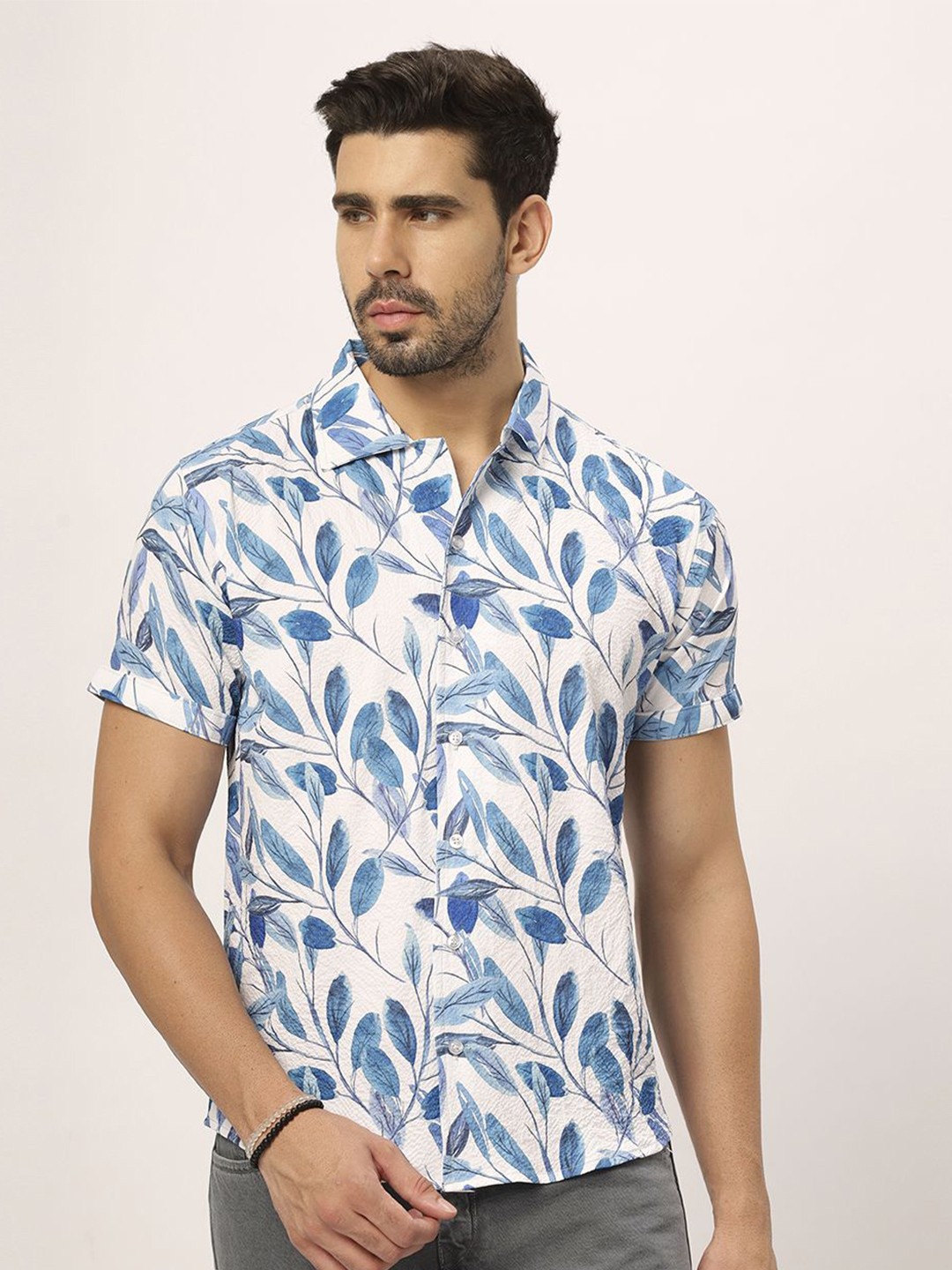 

N AND J Men Relaxed Opaque Printed Casual Shirt, Blue