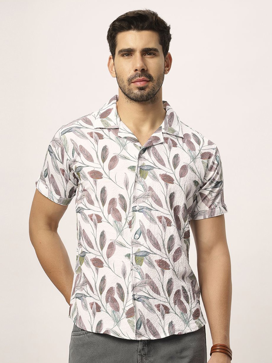 

N AND J Men Relaxed Opaque Printed Casual Shirt, Grey