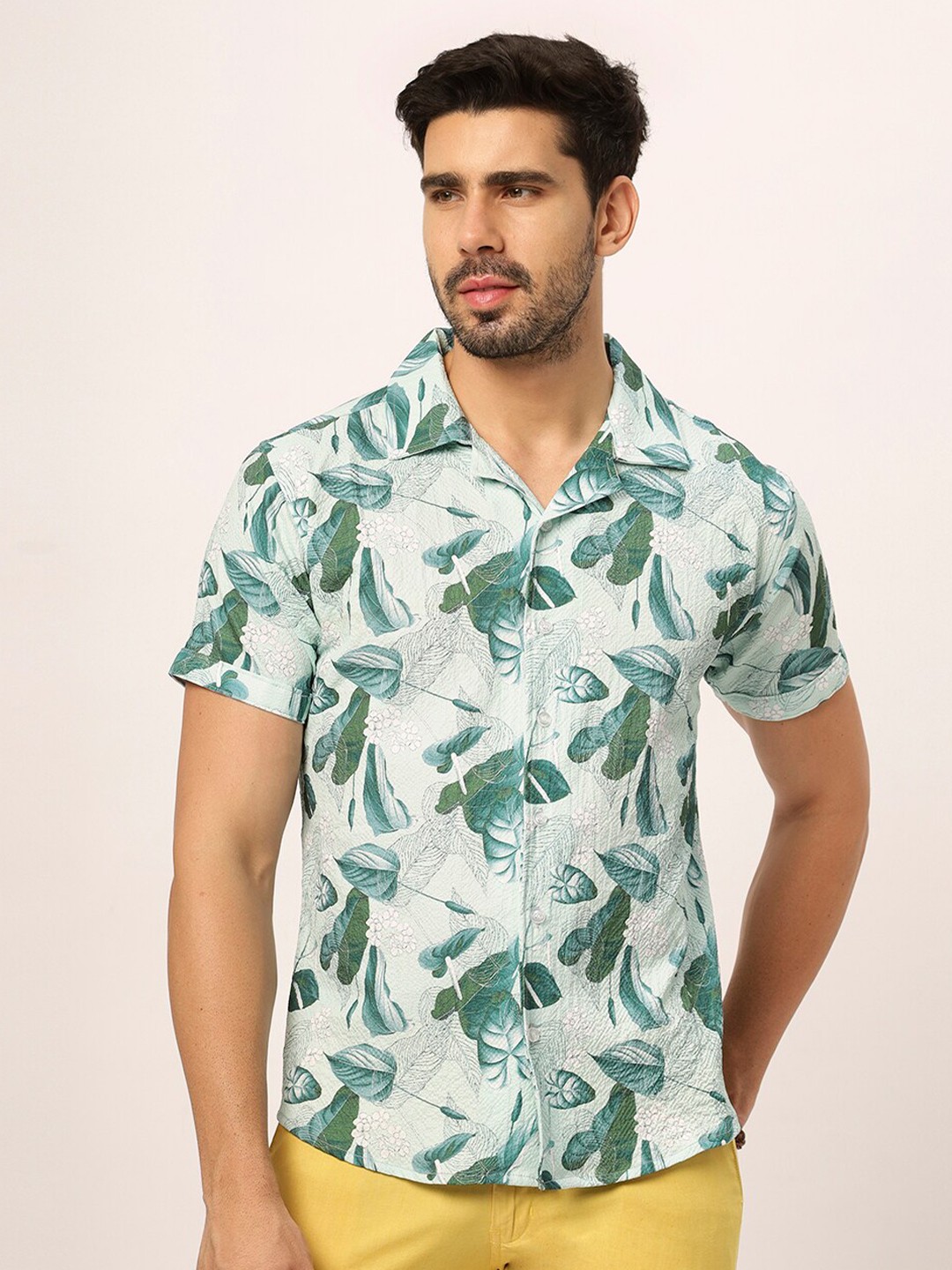 

N AND J Men Relaxed Opaque Printed Casual Shirt, Green