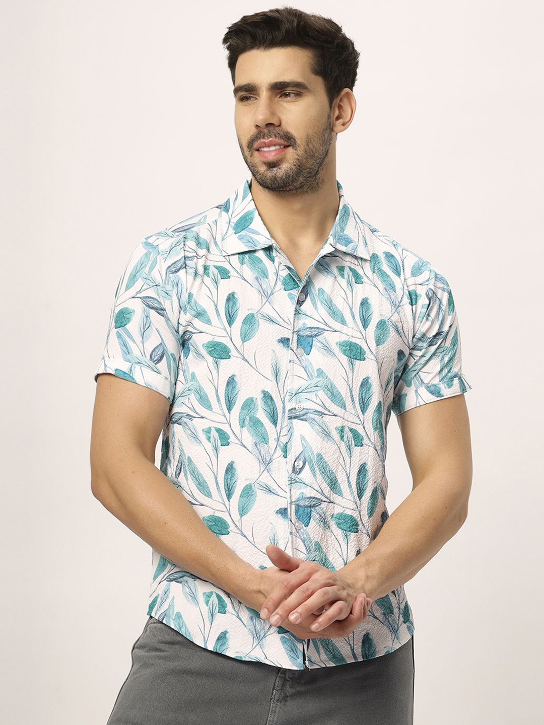 

N AND J Men Relaxed Floral Opaque Printed Casual Shirt, Blue