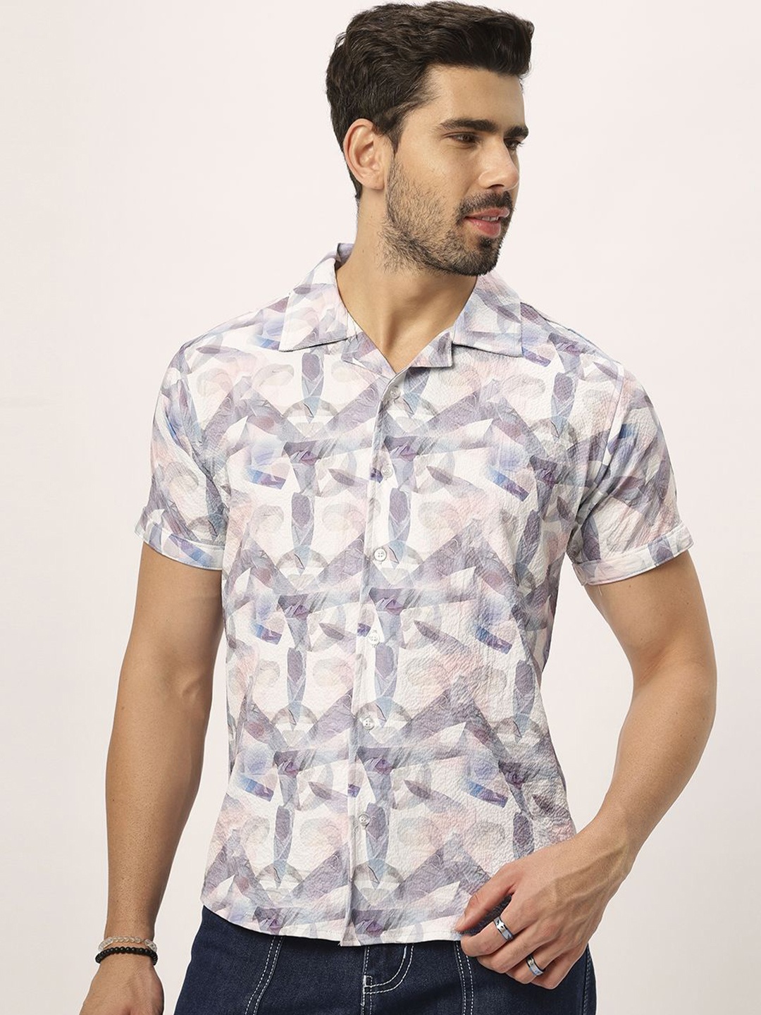 

N AND J Men Relaxed Opaque Printed Casual Shirt, Purple
