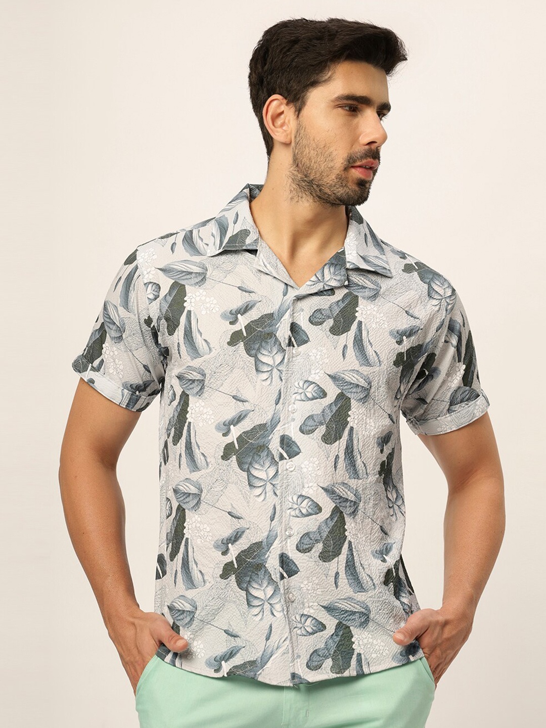 

N AND J Men Relaxed Opaque Printed Casual Shirt, Grey