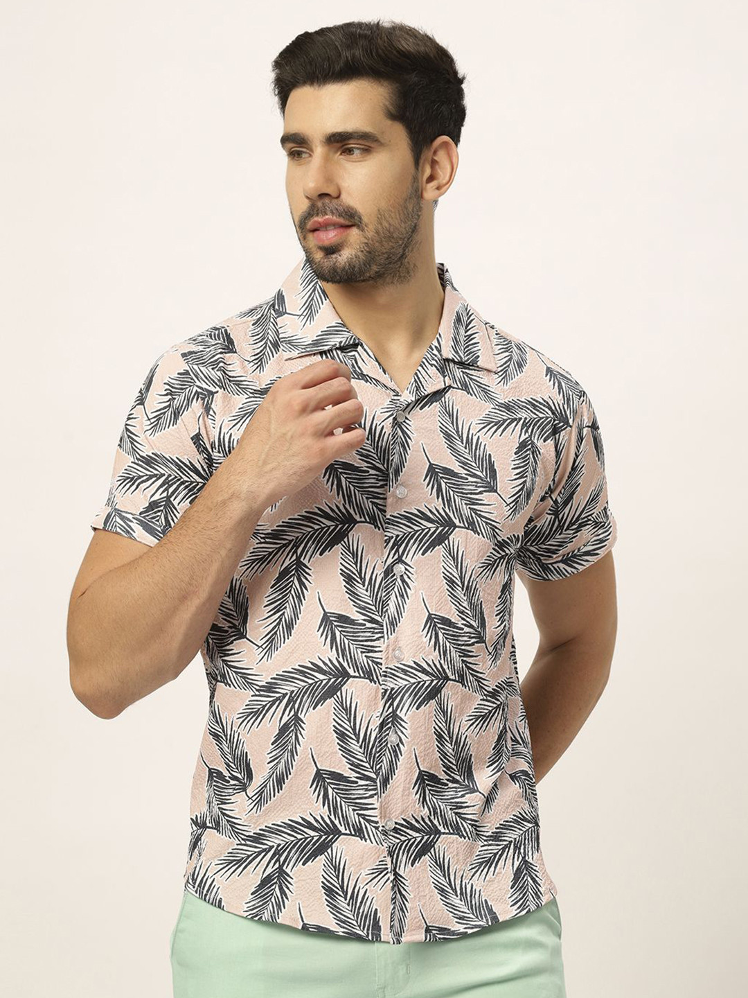 

N AND J Men Relaxed Floral Opaque Printed Casual Shirt, Pink