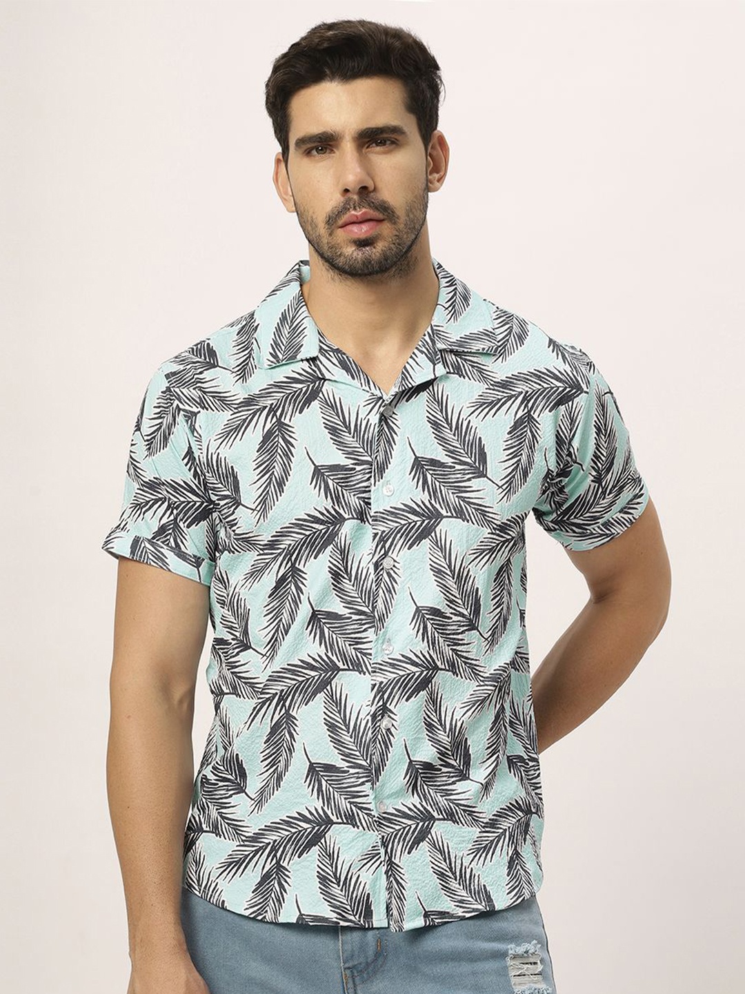 

N AND J Men Relaxed Floral Opaque Printed Casual Shirt, Green