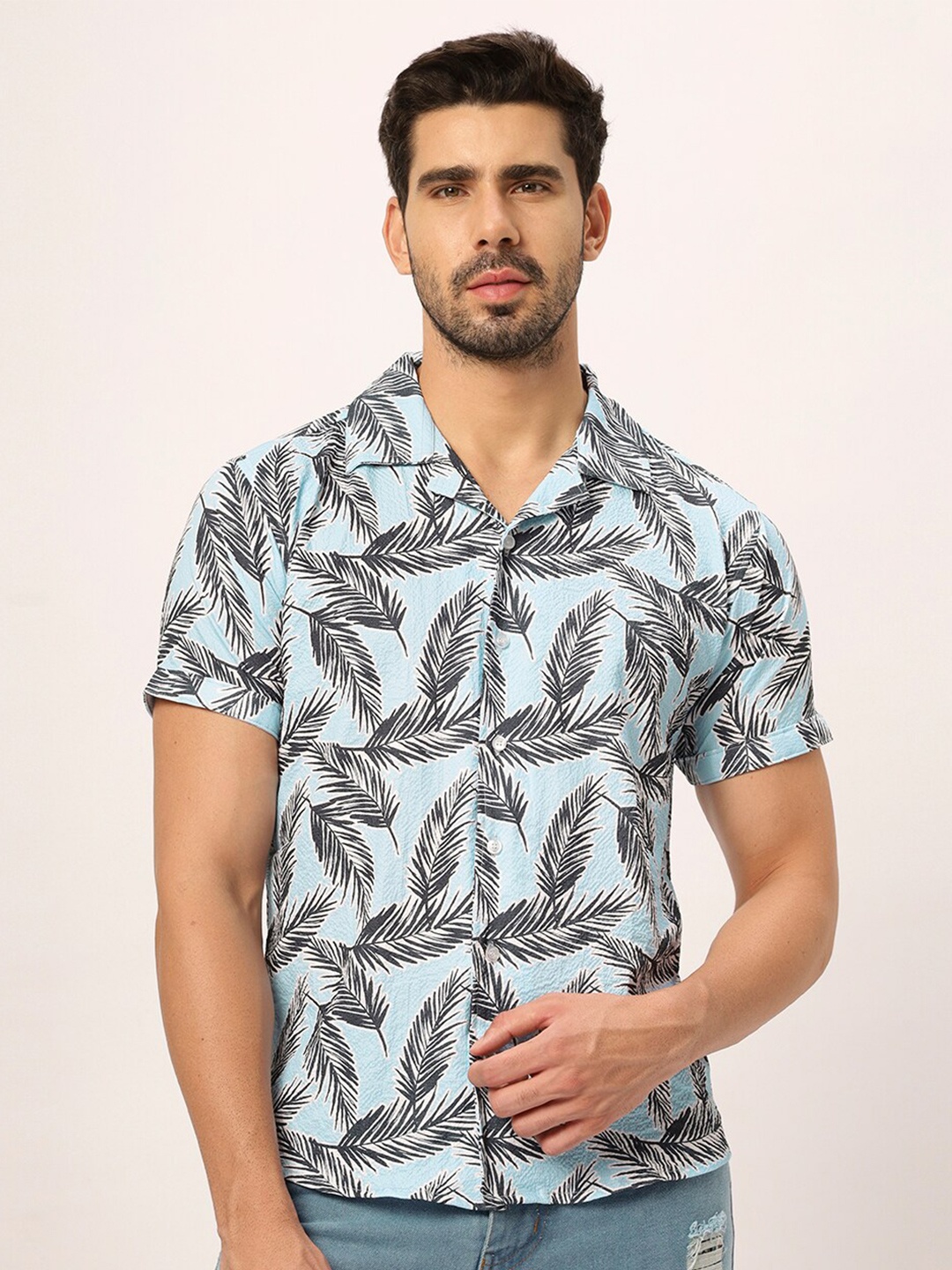 

N AND J Men Relaxed Opaque Printed Casual Shirt, Blue