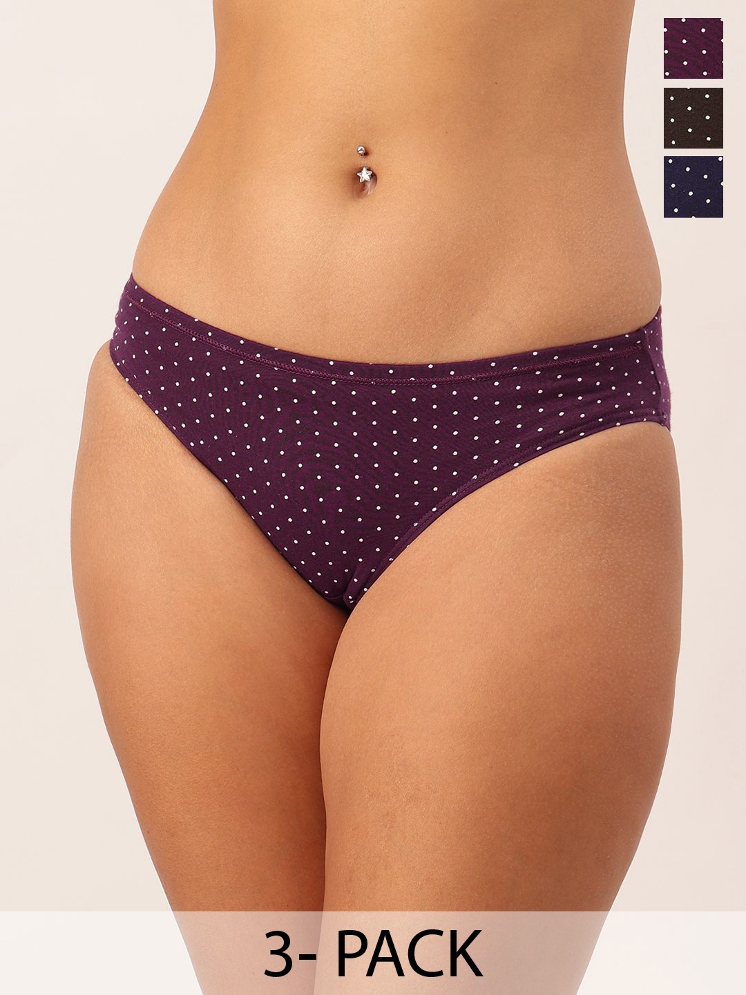DressBerry Pack of 3 Dot Printed Pure Cotton Briefs, Purple