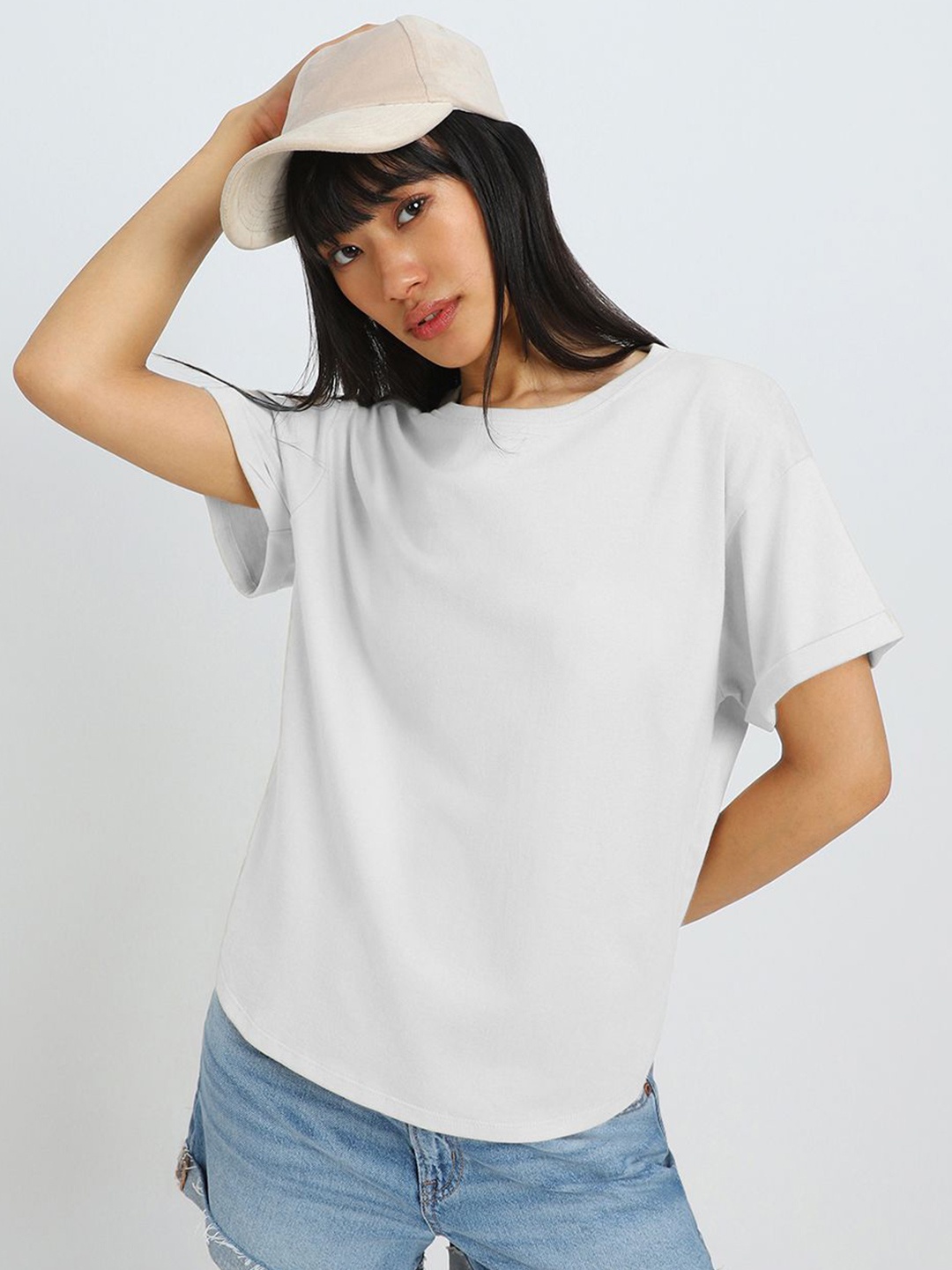 

JUNEBERRY Women Pure Cotton Pockets T-shirt, White