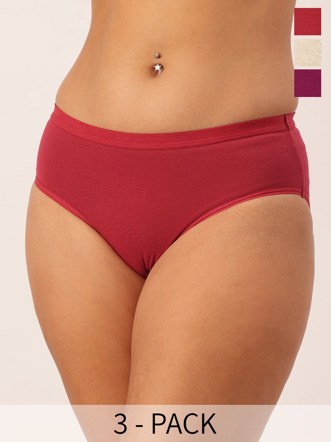 

DressBerry Pack Of 3 Mid-Rise Hipster Briefs DB-CHV-BRF-34-13A, Red