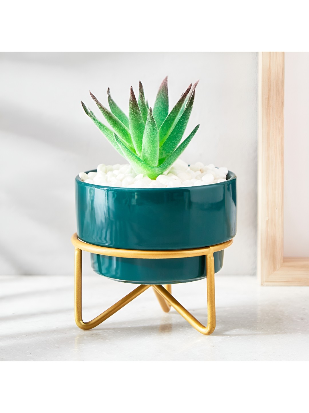 

Home Centre Teal Ceramic Planter With Holder
