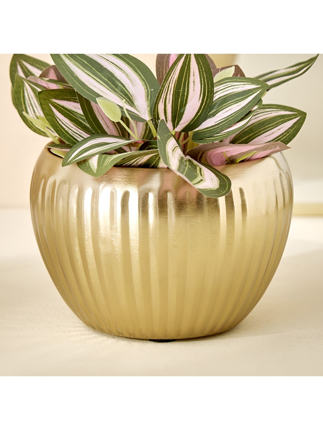 

Home Centre Gloria Amaze Ribbed Metal Planter, Gold