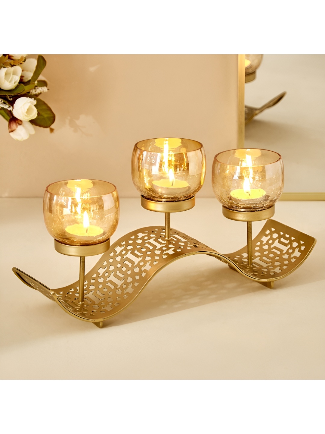 Home Centre Gold-Toned Candle Holder