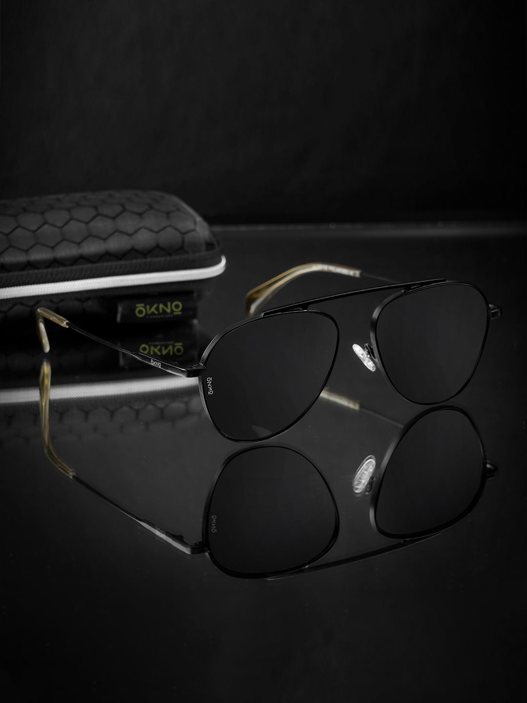 

OKNO Unisex Aviator Sunglasses with Polarised and UV Protected Lens, Black