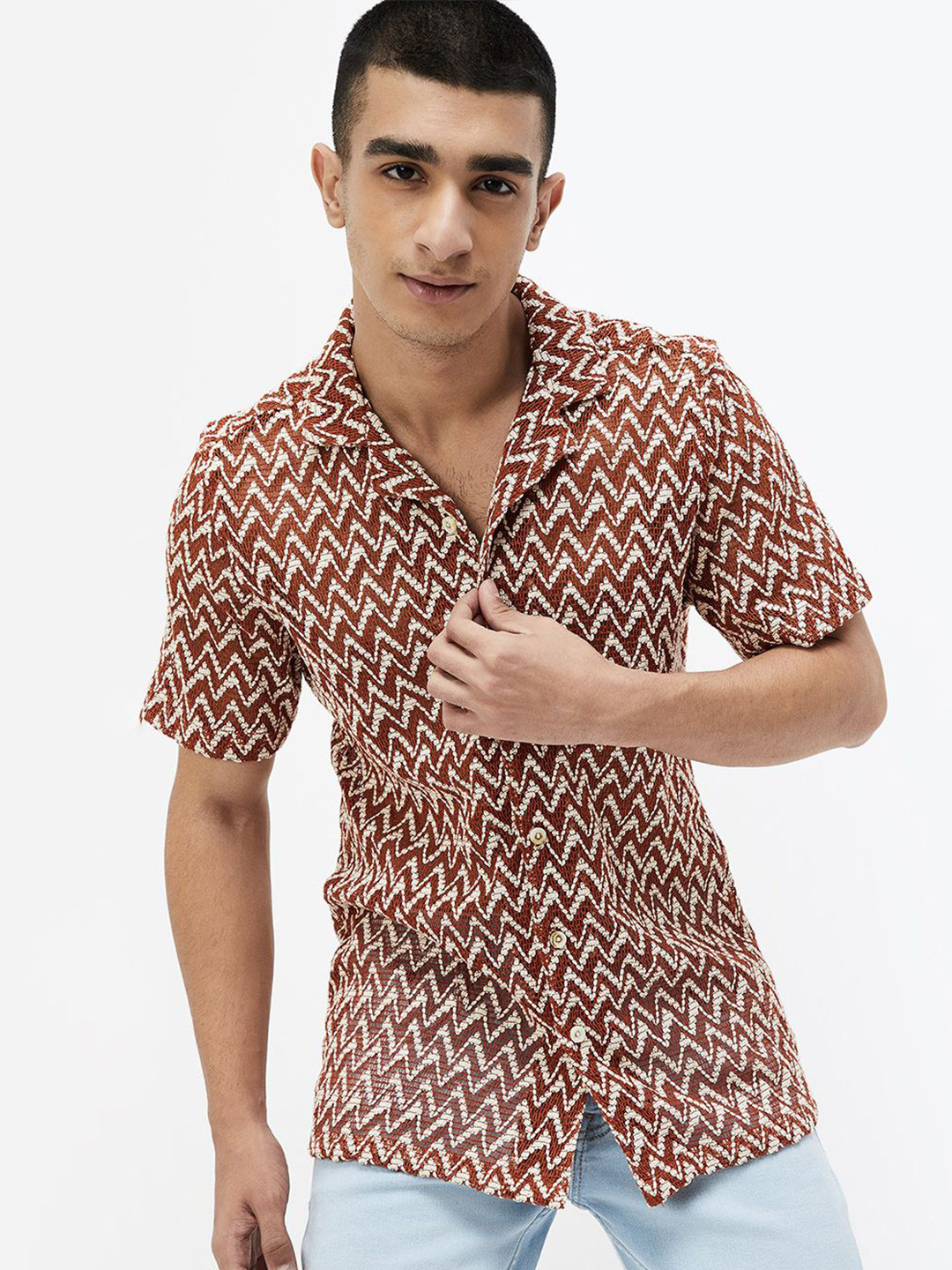 

Forca by Lifestyle Men Opaque Printed Casual Shirt, Orange