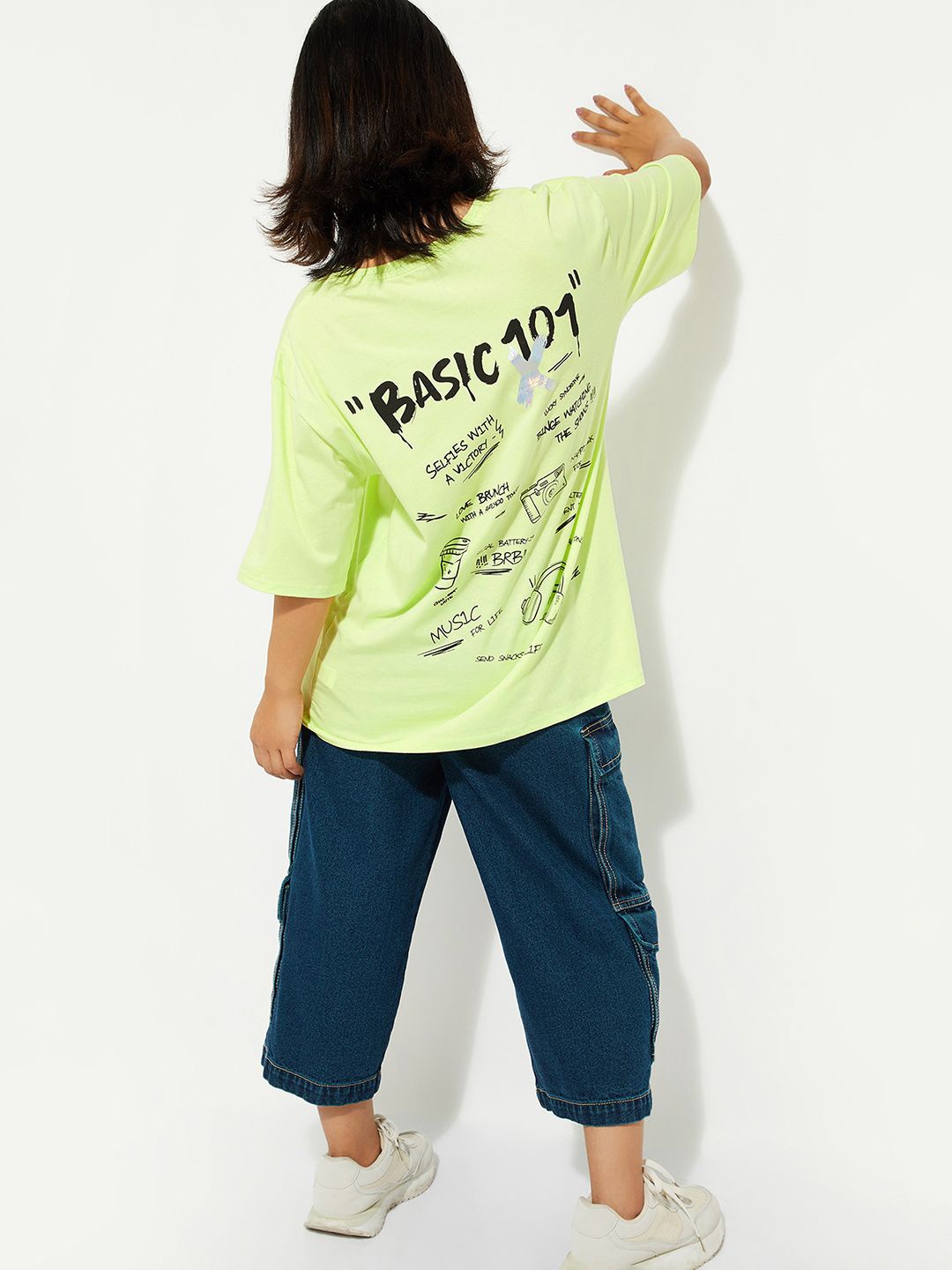 

max URB_N Women Oversized Back Printed T-shirt, Green
