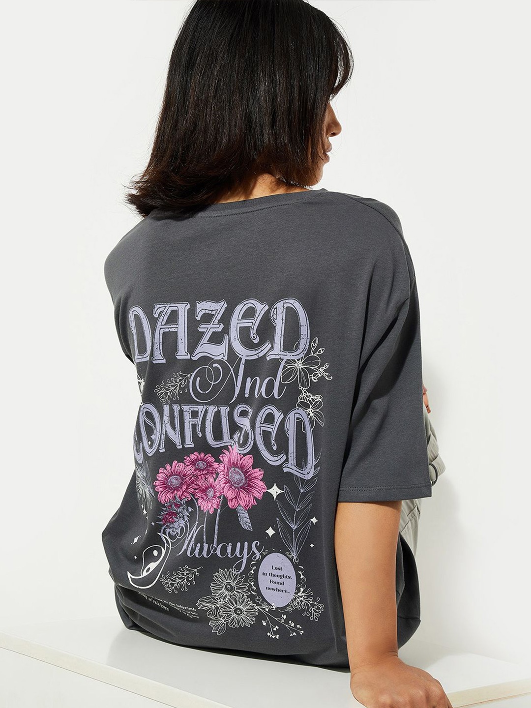 

max URB_N Women Oversized Back Printed T-shirt, Grey