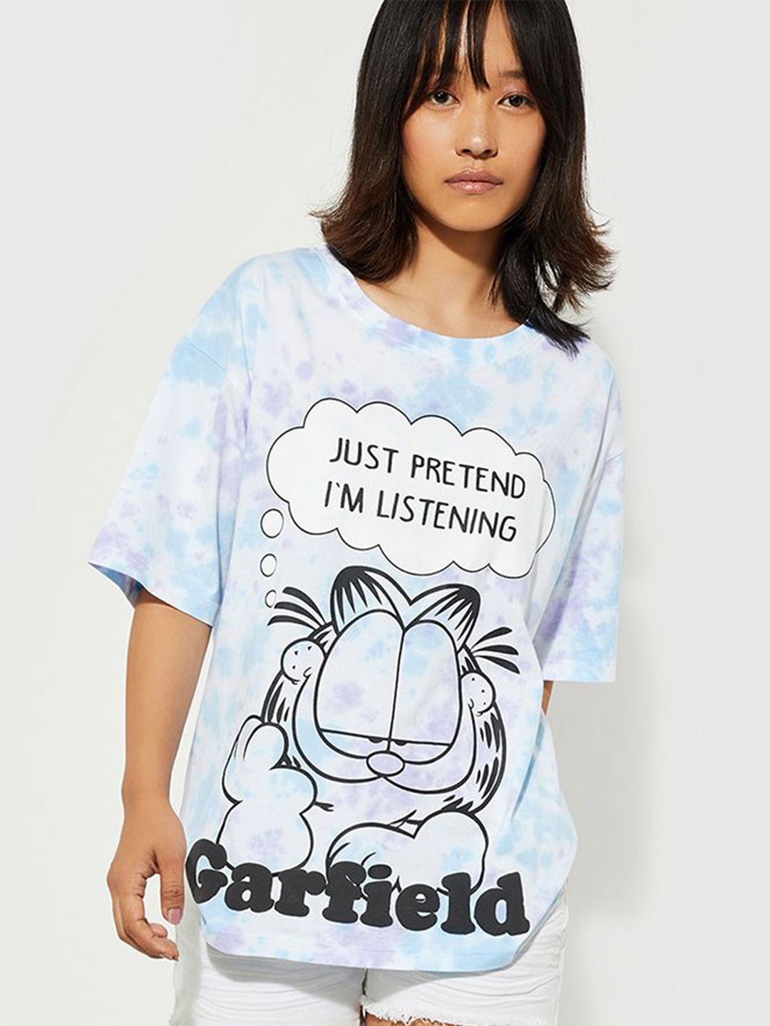 max URB_N Women Oversized Garfield Printed T-shirt, Blue