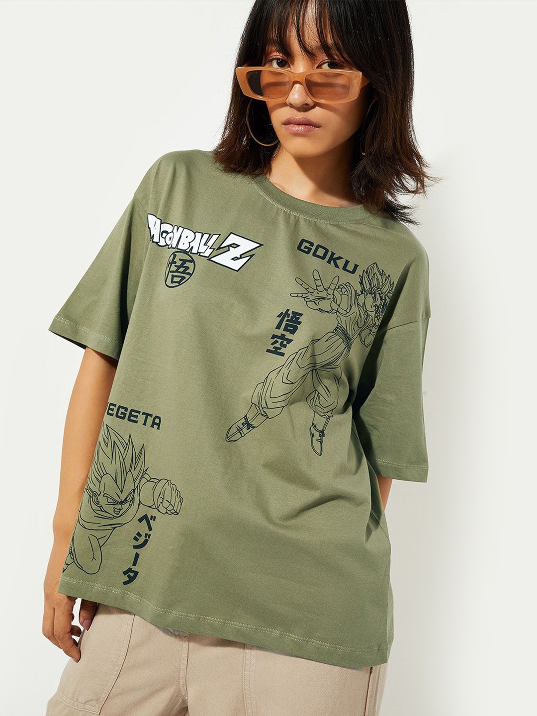 

max Women Typography Printed Extended Sleeves T-shirt, Green