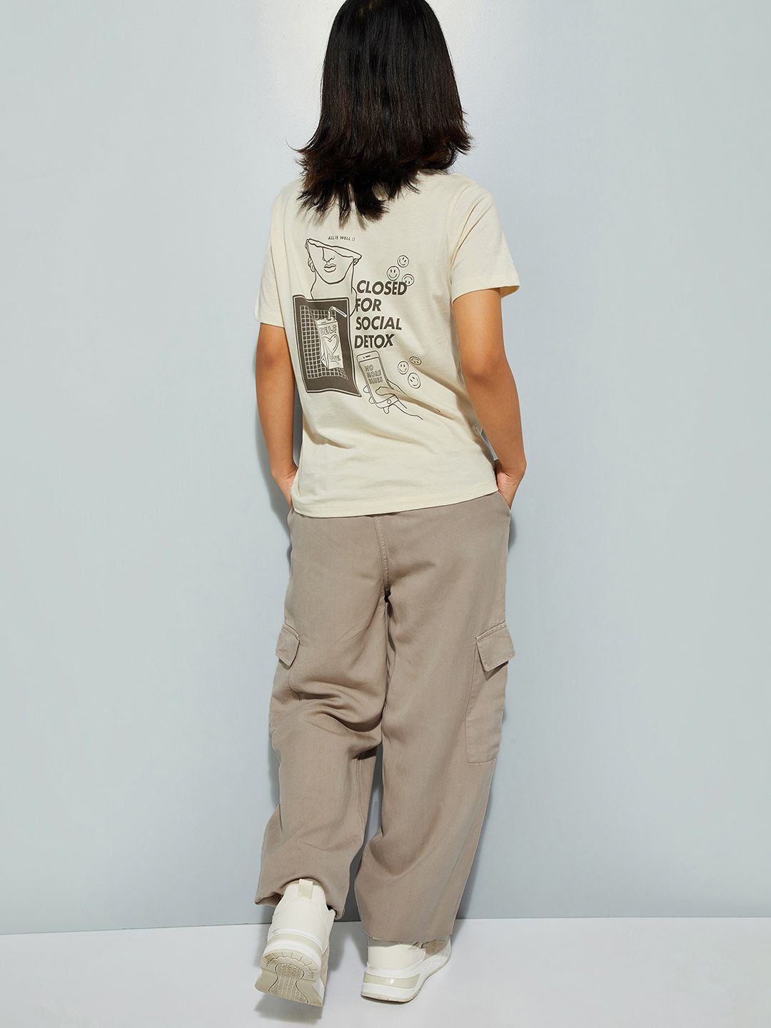 

max URB_N Women Back Printed T-shirt, Beige