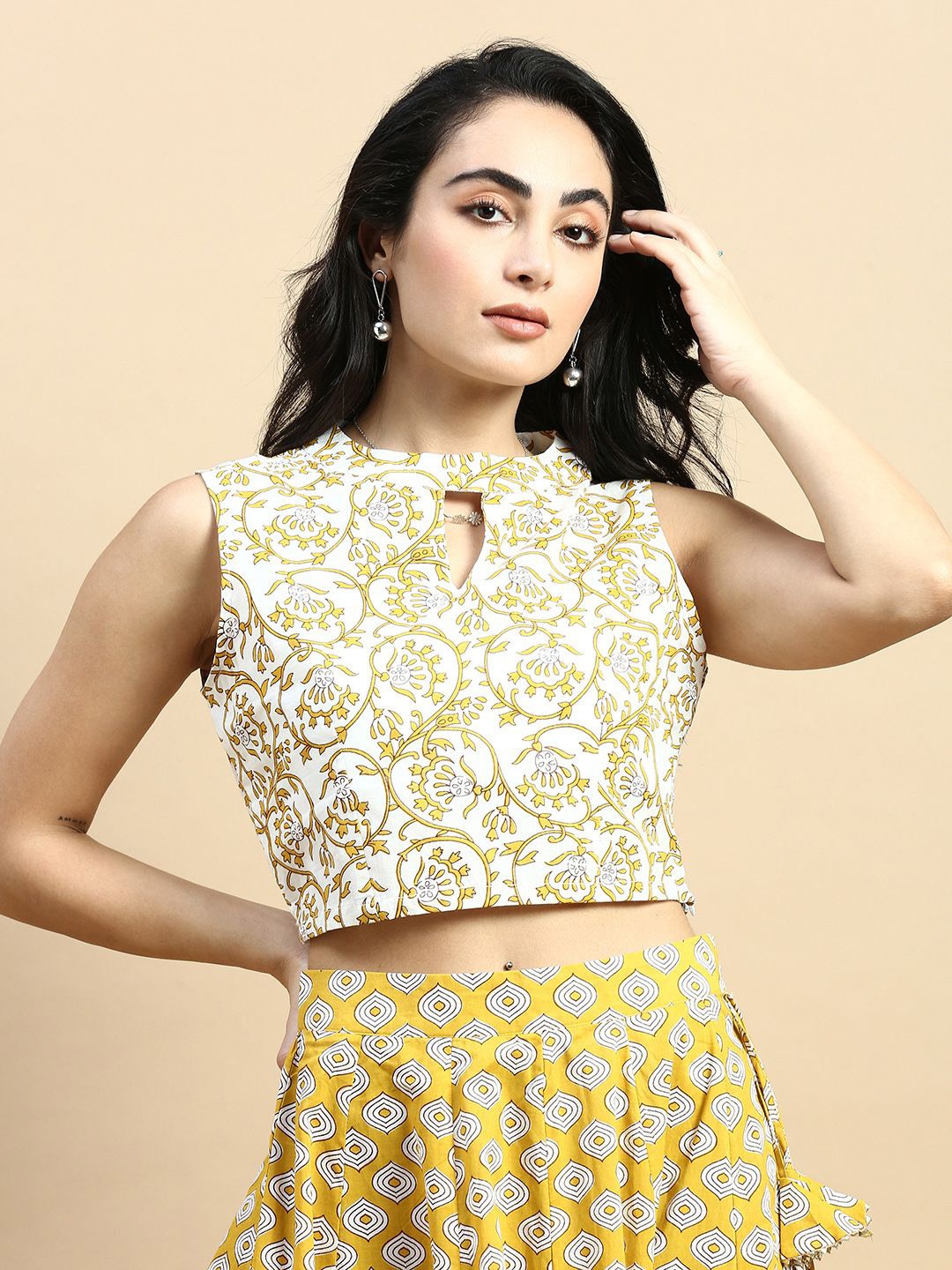 

De Moza Printed Saree Blouse, Mustard