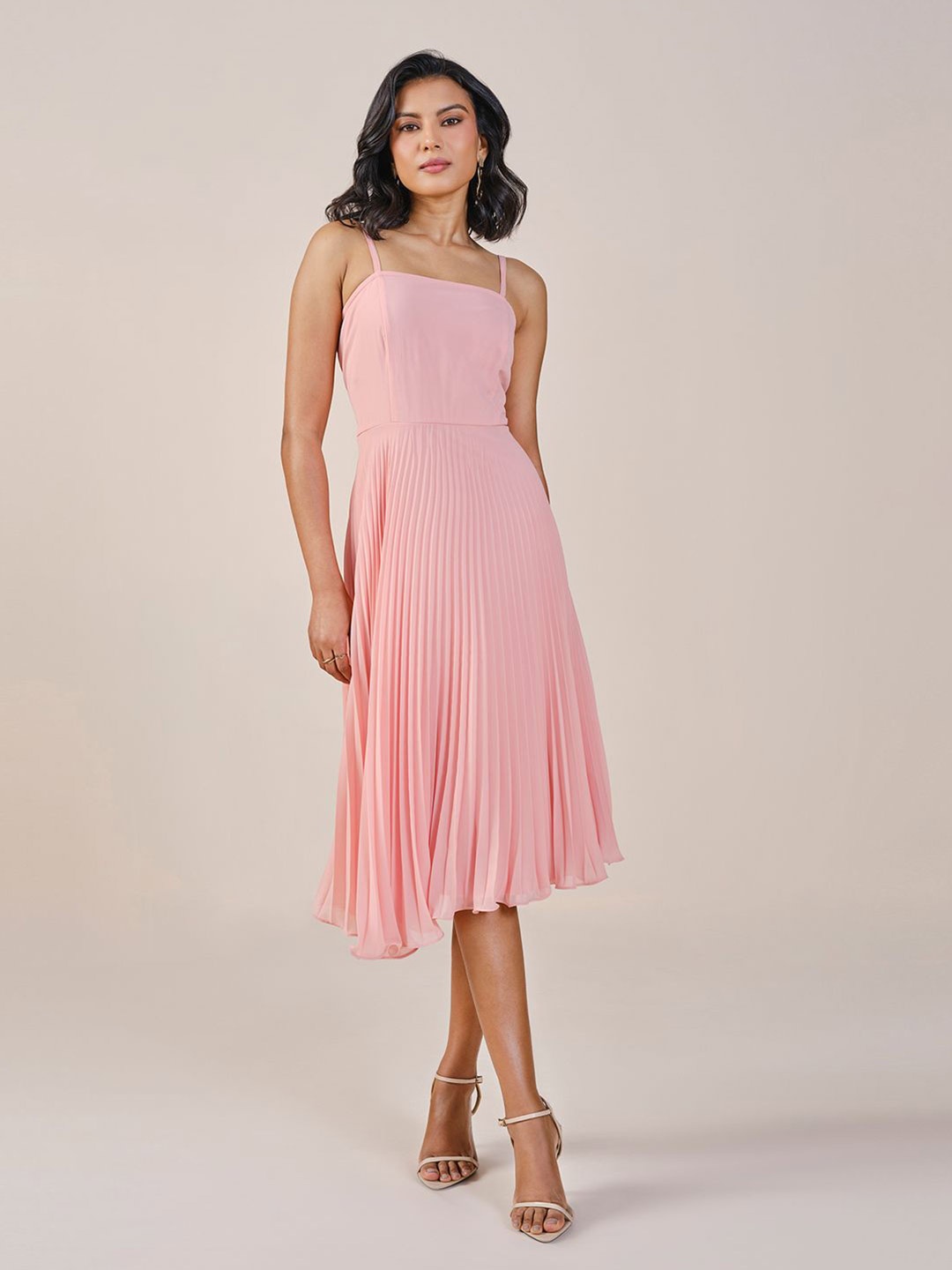 

AND Fit & Flare Midi Dress, Peach