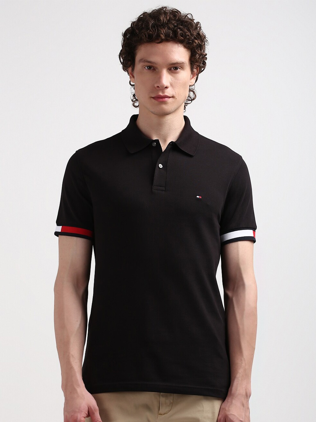 

Tommy Hilfiger Men Polo Collar Applique Slim Fit T-shirt, Black
