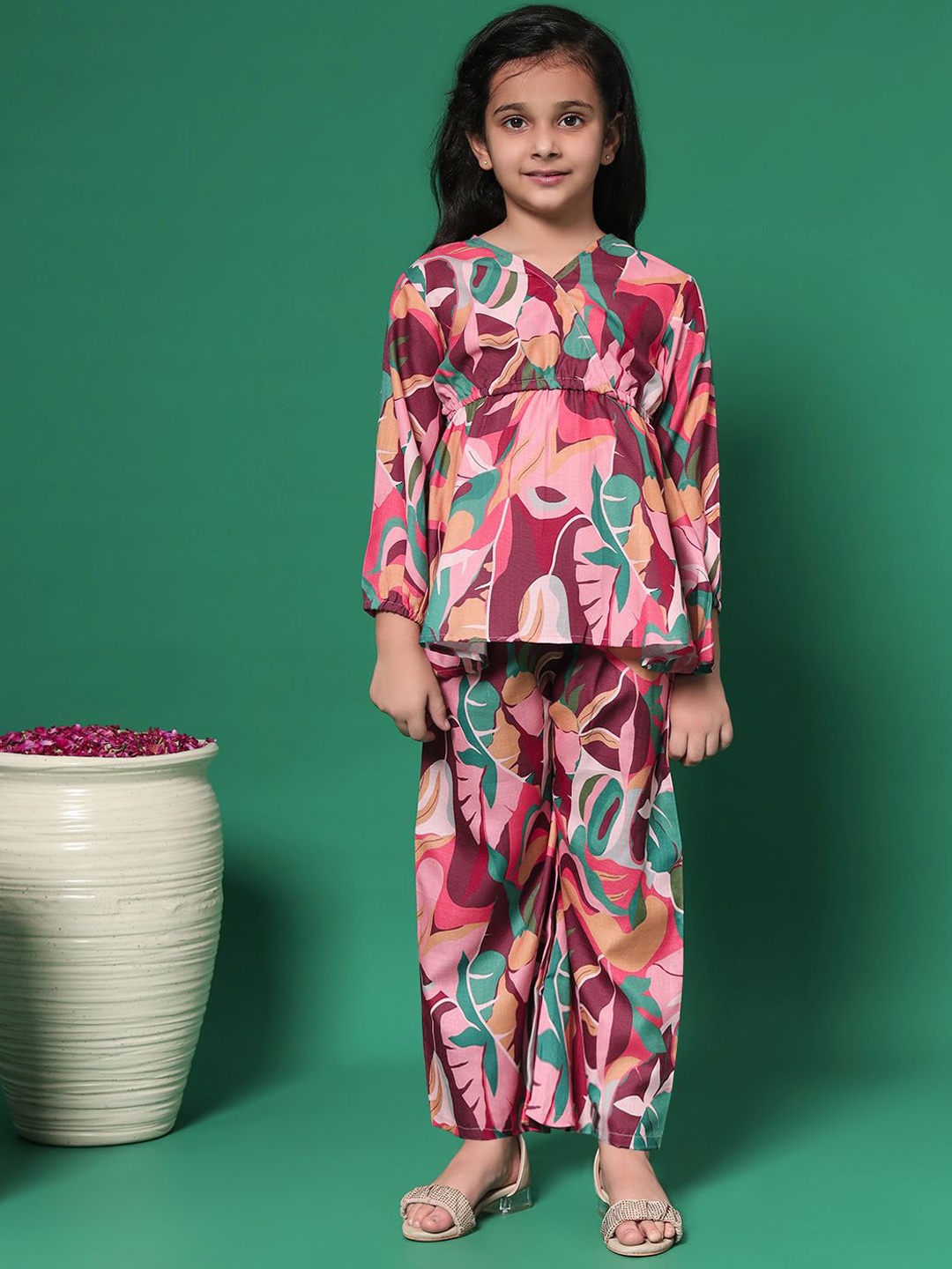 Readiprint Printed Cotton Top with Trousers, Burgundy