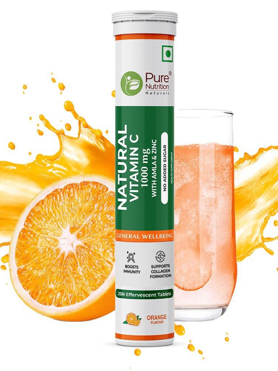 

Pure Nutrition Vitamin C Effervescent Tablets - 20 Tablets - Orange Flavor, Green
