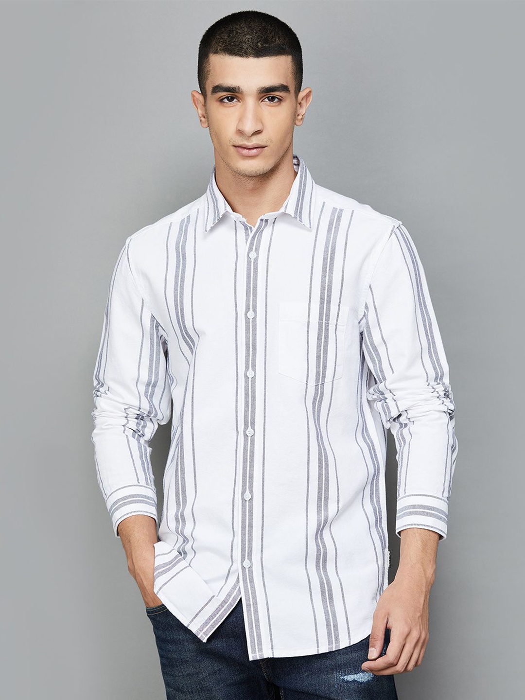 

Bossini Men Slim Fit Opaque Striped Casual Shirt, White