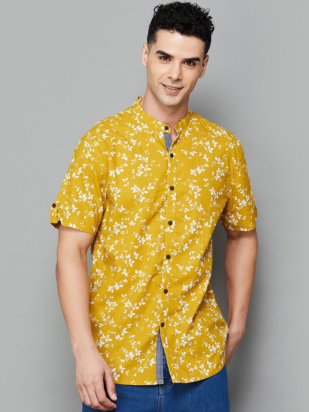 

Melange by Lifestyle Men Floral Yoke Design Thread Work Kurta, Mustard