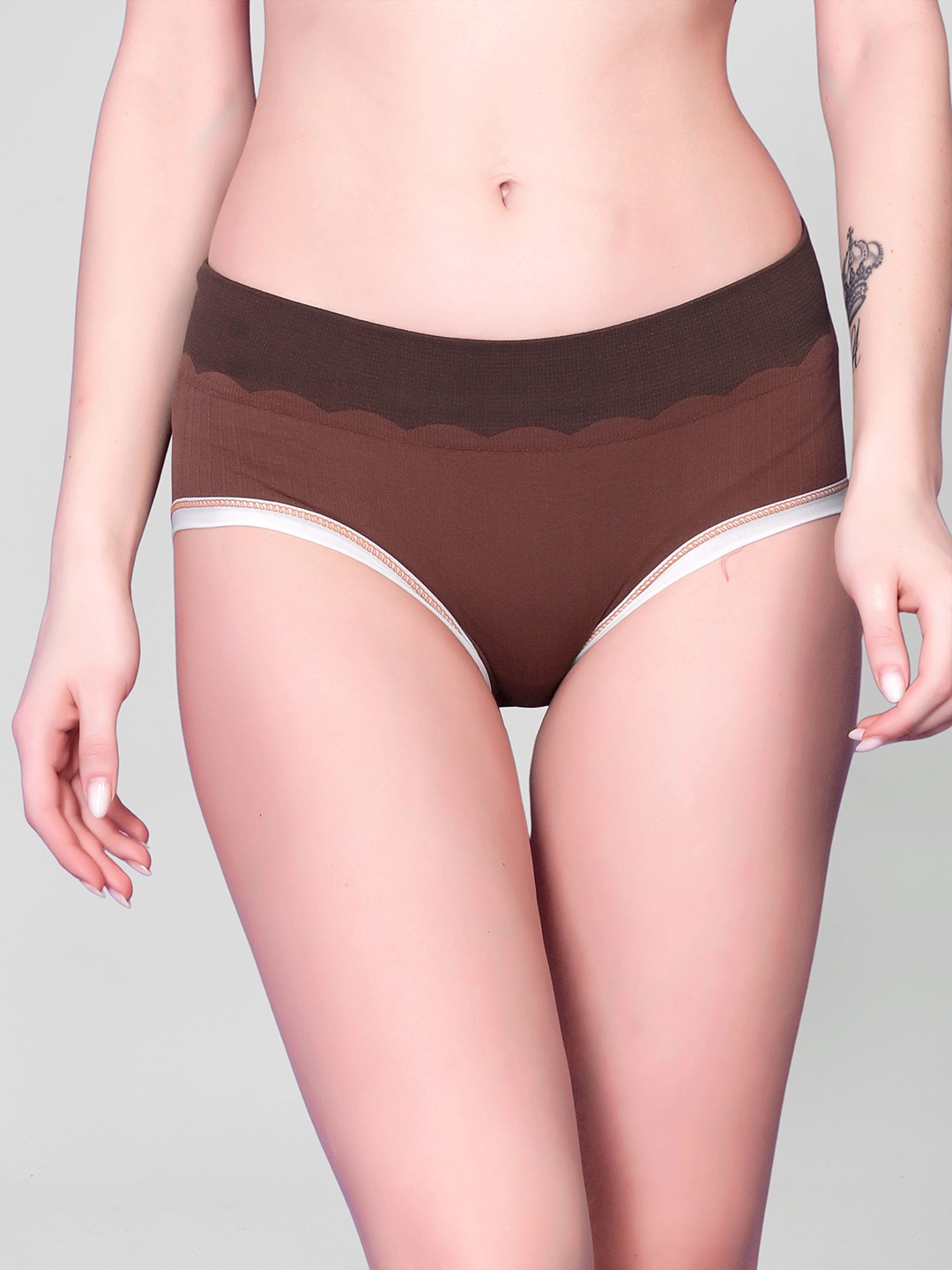 

Flenzy Mid-Rise Seemless Hipster Briefs- GP104_BW, Brown