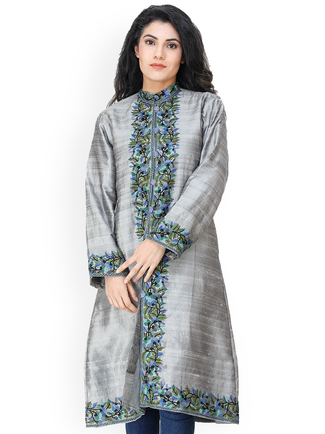 

Exotic India Women Tailored Jacket, Silver